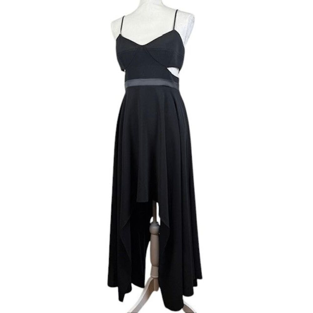 Halston Heritage Black Cut Out Cocktail Dress Sexy Asymmetric Hem Size 6 - Picture 2 of 15
